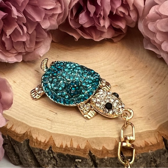 Blue and Silver Crystal Turtle Keychain Charm - Picture 9 of 16